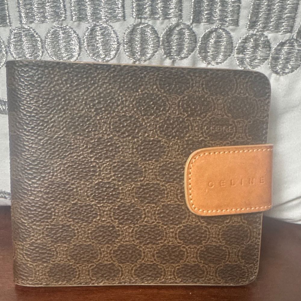Celine Dark Brown Monogram Wallet with Tan Clasp